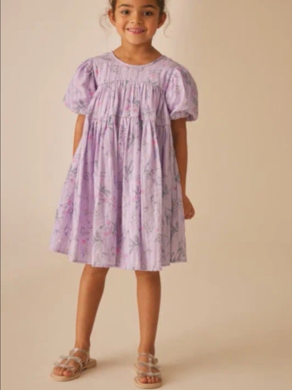 Laura Ashley Croswell Shimmer Stripe Lilac Floral Babydoll Dress sz 6